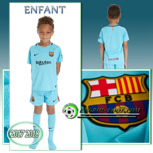 Engros-foot: Ensemble Maillot Foot FC Barcelone Enfant Exterieur 2017 2018 Bleu Thailande