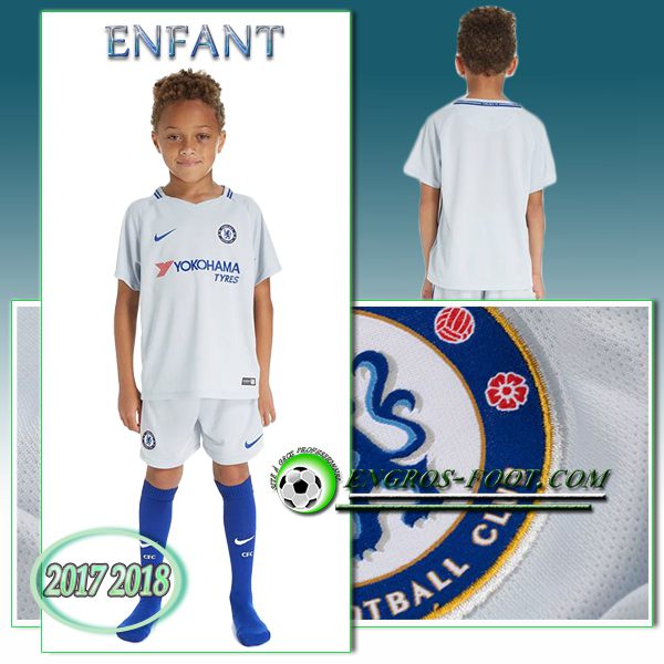 Engros-foot: Ensemble Maillot Foot FC Chelsea Enfant Exterieur 2017 2018 Blanc Thailande