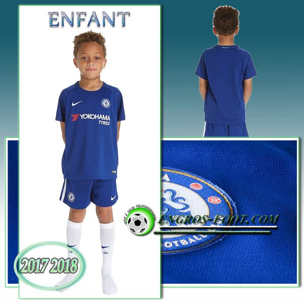 Engros-foot: Ensemble Maillot Foot FC Chelsea Enfant Domicile 2017 2018 Bleu Thailande