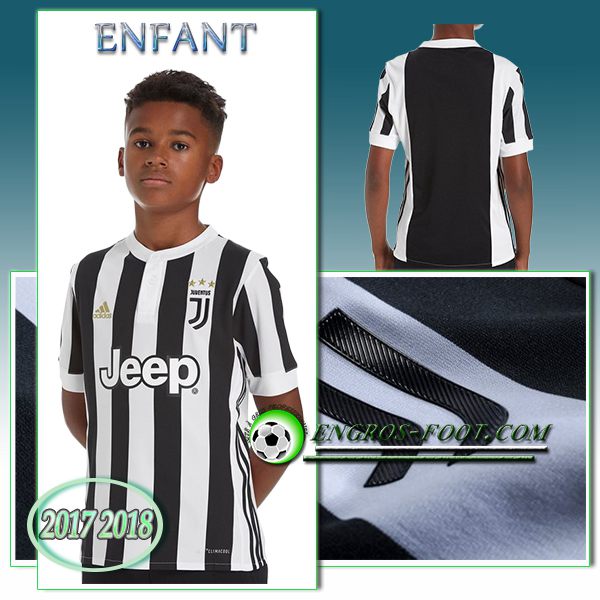 Engros-foot: Ensemble Maillot Foot Juventus Enfant Domicile 2017 2018 Blanc/Noir Thailande