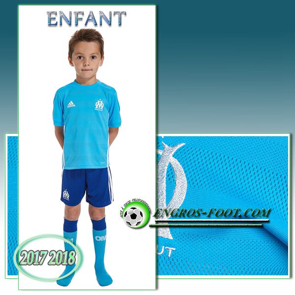 Engros-foot: Ensemble Maillot Foot Marseille OM Enfant Exterieur 2017 2018 Bleu Thailande