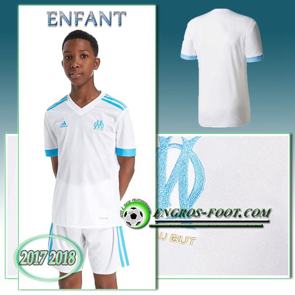 Engros-foot: Ensemble Maillot Foot Marseille OM Enfant Domicile 2017 2018 Blanc Thailande