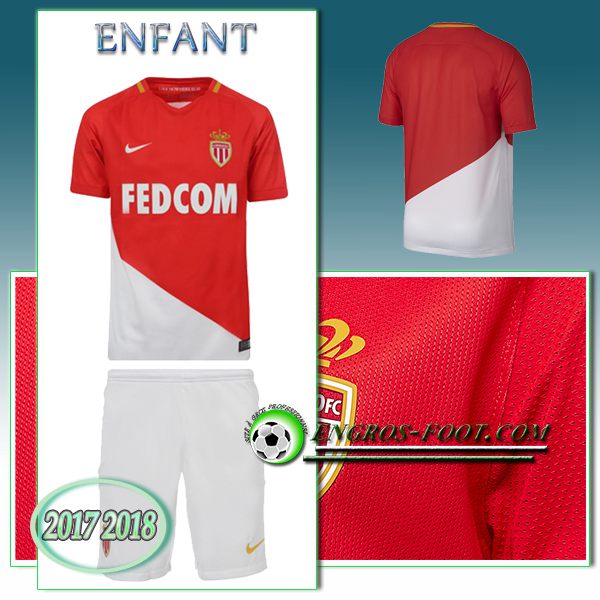 Engros-foot: Ensemble Maillot Foot AS Monaco Enfant Domicile 2017 2018 Rouge/Blanc Thailande