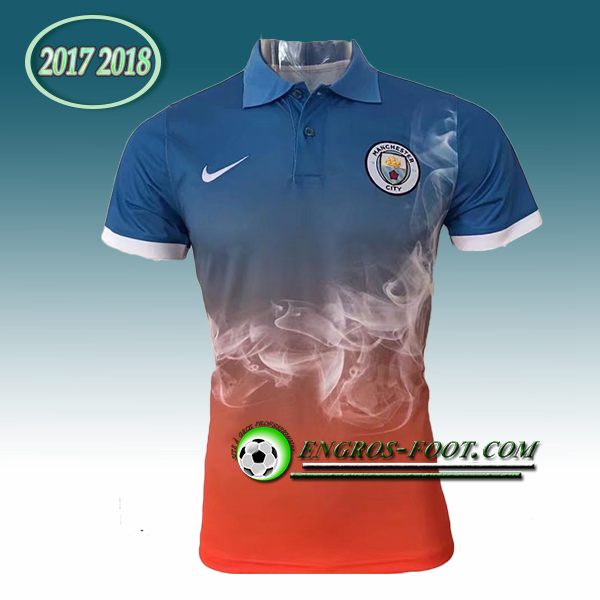 Engros-foot: Polo Manchester City Bleu/Orange Lignes 2017-2018 Thailande