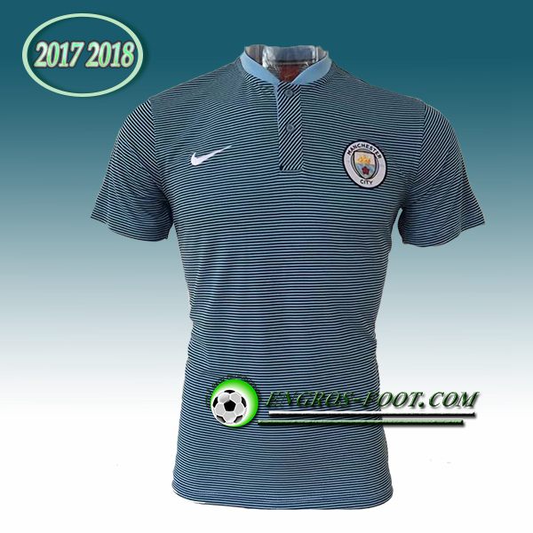 Engros-foot: Polo Manchester City Bleu Lignes 2017-2018 Thailande