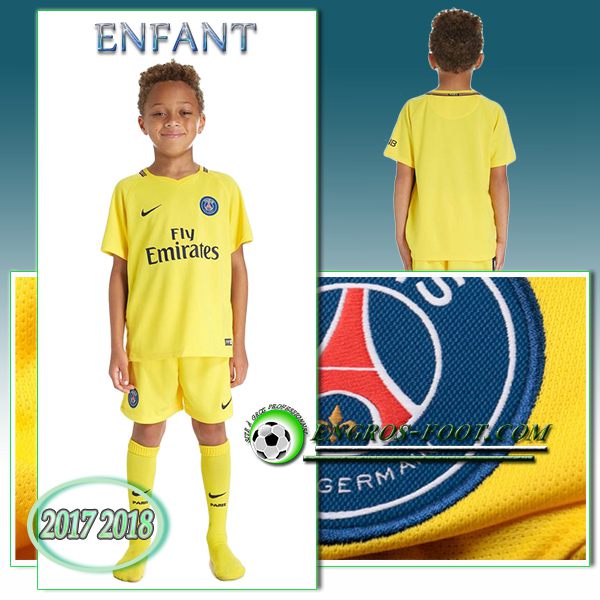 Engros-foot: Ensemble Maillot Foot PSG Enfant Exterieur 2017 2018 Jaune Thailande