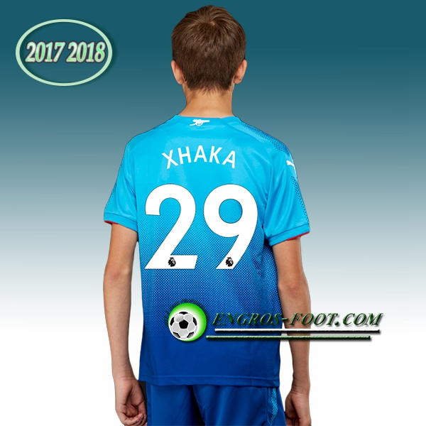 Engros-foot: Ensemble Maillot Foot Arsenal Enfant XHAKA 29 Exterieur 2017 2018 Bleu Thailande