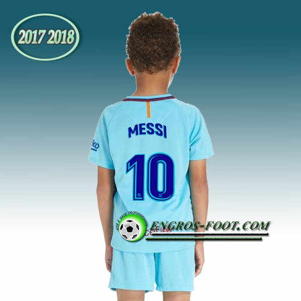 Engros-foot: Ensemble Maillot Foot FC Barcelone Enfant Messi 10 Exterieur 2017 2018 Bleu Thailande