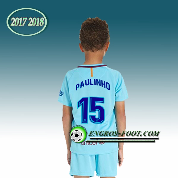 Engros-foot: Ensemble Maillot Foot FC Barcelone Enfant Paulinho 15 Exterieur 2017 2018 Bleu Thailande