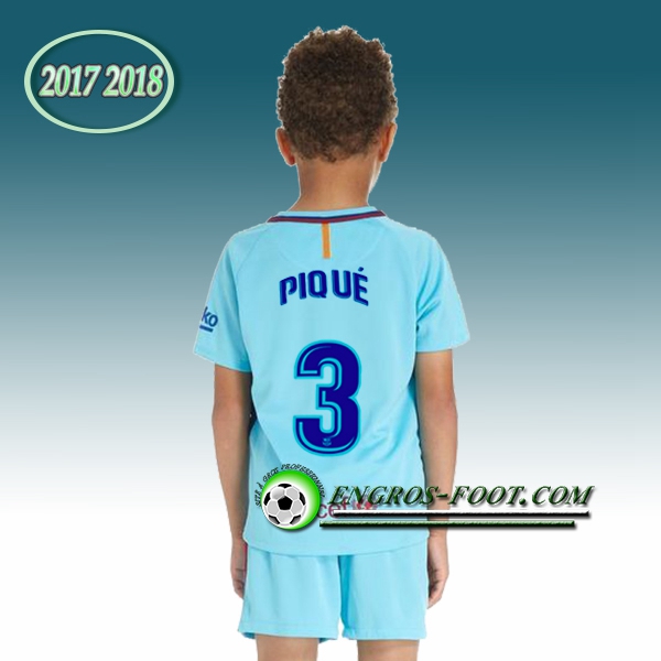 Engros-foot: Ensemble Maillot Foot FC Barcelone Enfant PIQUE 3 Exterieur 2017 2018 Bleu Thailande