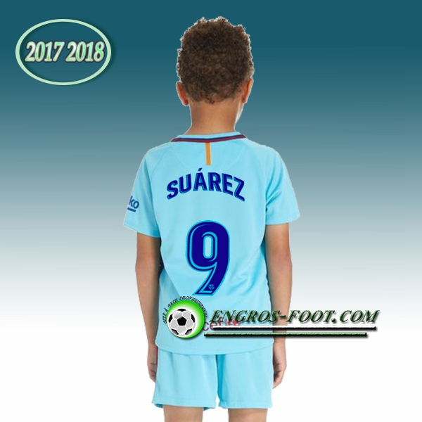 Engros-foot: Ensemble Maillot Foot FC Barcelone Enfant SUAREZ 9 Exterieur 2017 2018 Bleu Thailande