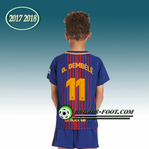 Engros-foot: Ensemble Maillot Foot FC Barcelone Enfant DEMBéLé 11 Domicile 2017 2018 Rouge/Bleu Thailande