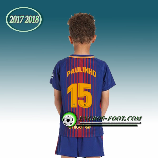 Engros-foot: Ensemble Maillot Foot FC Barcelone Enfant Paulinho 15 Domicile 2017 2018 Rouge/Bleu Thailande