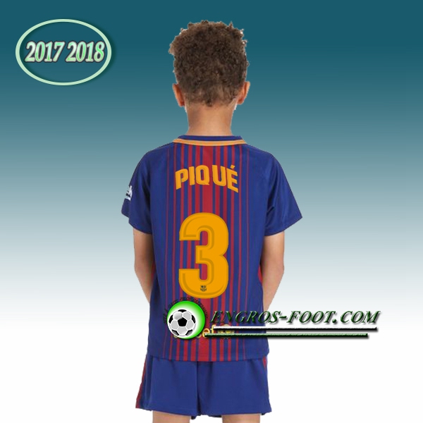 Engros-foot: Ensemble Maillot Foot FC Barcelone Enfant PIQUE 3 Domicile 2017 2018 Rouge/Bleu Thailande