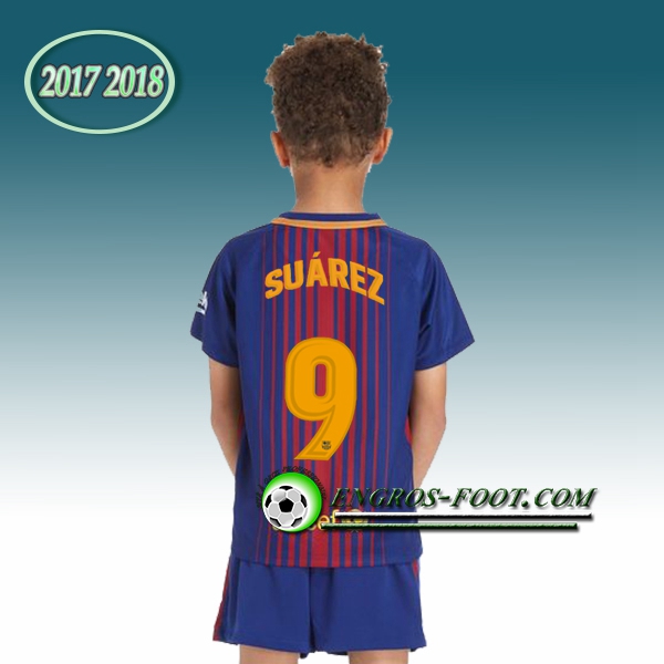 Engros-foot: Ensemble Maillot Foot FC Barcelone Enfant SUAREZ 9 Domicile 2017 2018 Rouge/Bleu Thailande