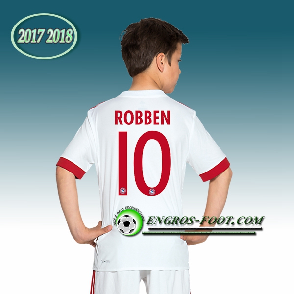 Engros-foot: Ensemble Maillot Foot Bayern Munich Enfant ROBBEN 10 Third 2017 2018 Blanc Thailande