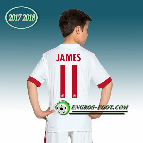 Engros-foot: Ensemble Maillot Foot Bayern Munich Enfant James 11 Third 2017 2018 Blanc Thailande