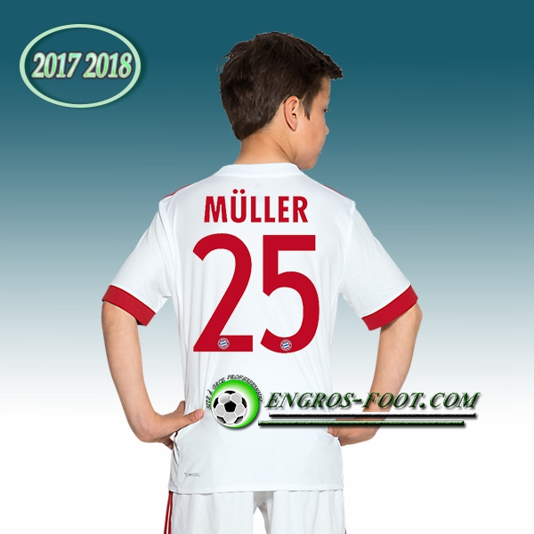 Engros-foot: Ensemble Maillot Foot Bayern Munich Enfant Muller 25 Third 2017 2018 Blanc Thailande