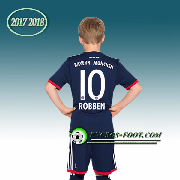 Engros-foot: Ensemble Maillot Foot Bayern Munich Enfant ROBBEN 10 Exterieur 2017 2018 Bleu Marine Thailande