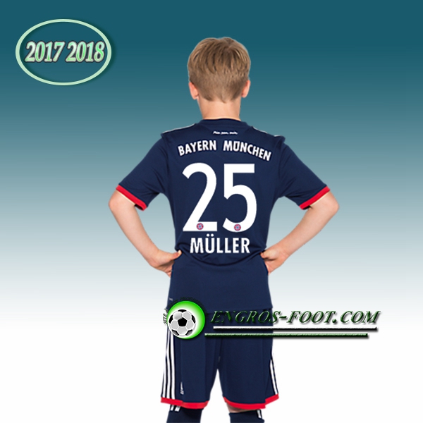 Engros-foot: Ensemble Maillot Foot Bayern Munich Enfant Muller 25 Exterieur 2017 2018 Bleu Marine Thailande