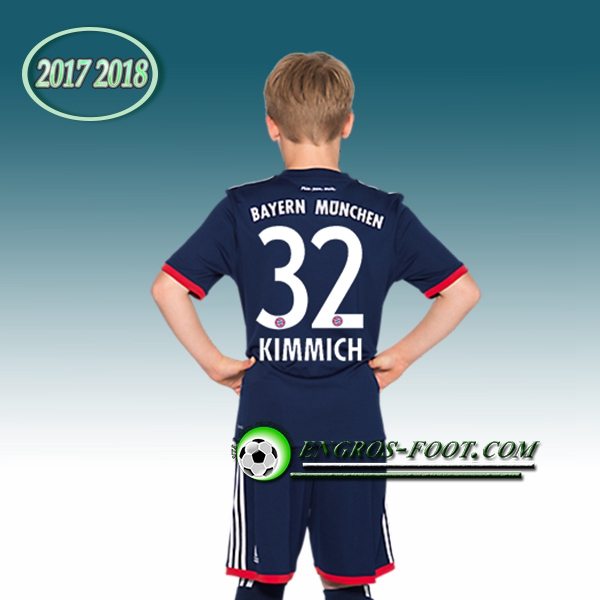 Engros-foot: Ensemble Maillot Foot Bayern Munich Enfant KIMMICH 32 Exterieur 2017 2018 Bleu Marine Thailande