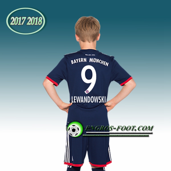 Engros-foot: Ensemble Maillot Foot Bayern Munich Enfant LEWANDOWSKI 9 Exterieur 2017 2018 Bleu Marine Thailande