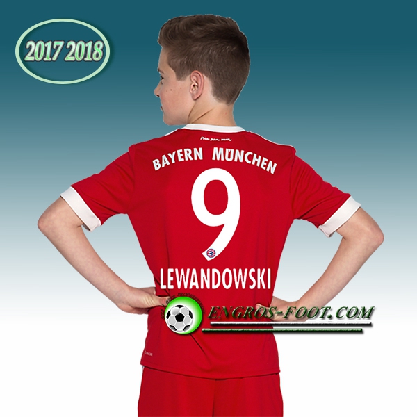 Engros-foot: Ensemble Maillot Foot Bayern Munich Enfant LEWANDOWSKI 9 Domicile 2017 2018 Rouge/Blanc Thailande
