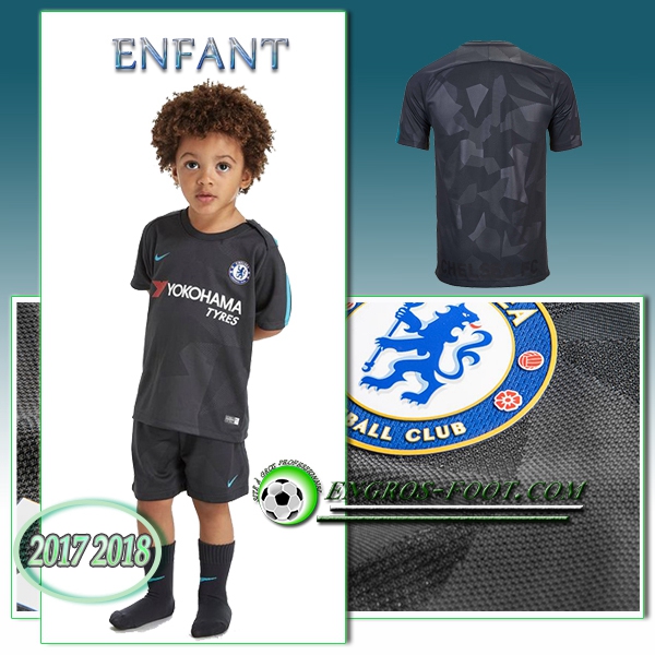 Engros-foot: Ensemble Maillot Foot FC Chelsea Enfant Third 2017 2018 Noir Thailande