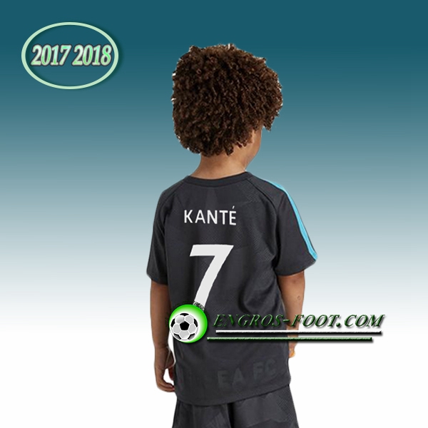 Engros-foot: Ensemble Maillot Foot FC Chelsea Enfant KANTé 7 Third 2017 2018 Noir Thailande