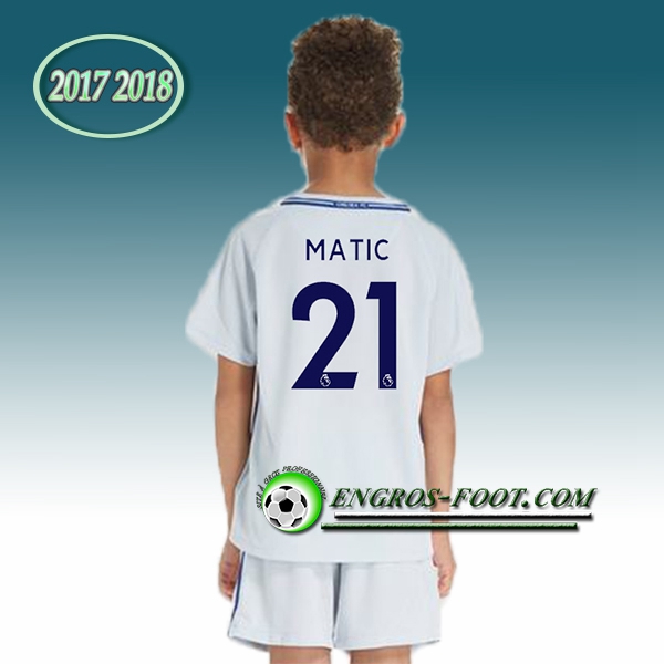 Engros-foot: Ensemble Maillot Foot FC Chelsea Enfant MATIC 21 Exterieur 2017 2018 Blanc Thailande