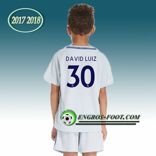 Engros-foot: Ensemble Maillot Foot FC Chelsea Enfant DAVID LUIZ 30 Exterieur 2017 2018 Blanc Thailande