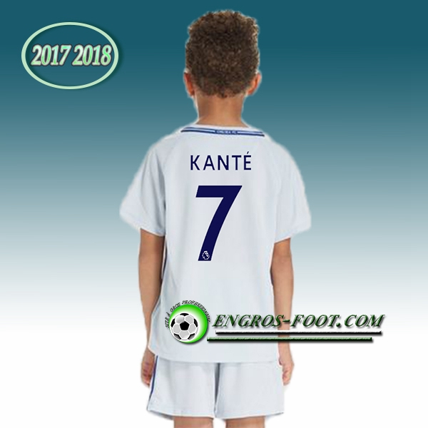 Engros-foot: Ensemble Maillot Foot FC Chelsea Enfant KANTé 7 Exterieur 2017 2018 Blanc Thailande