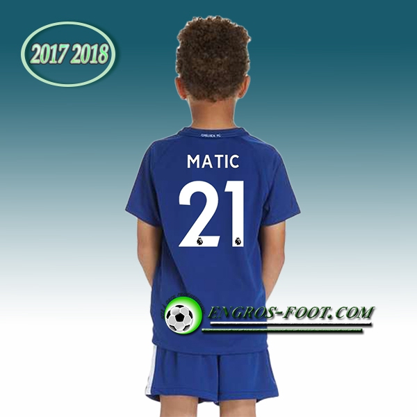 Engros-foot: Ensemble Maillot Foot FC Chelsea Enfant MATIC 21 Domicile 2017 2018 Bleu Thailande