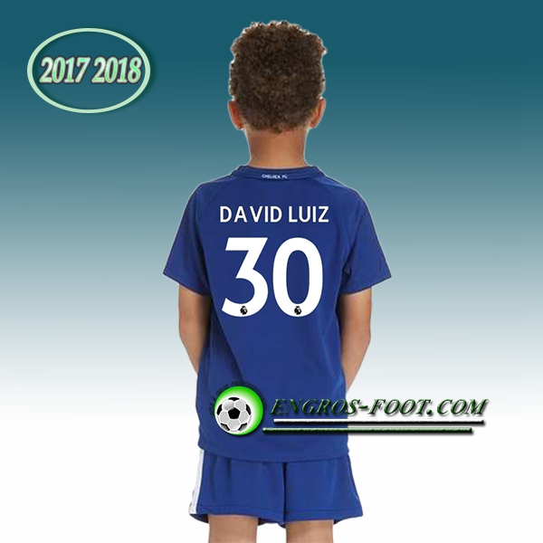 Engros-foot: Ensemble Maillot Foot FC Chelsea Enfant DAVID LUIZ 30 Domicile 2017 2018 Bleu Thailande