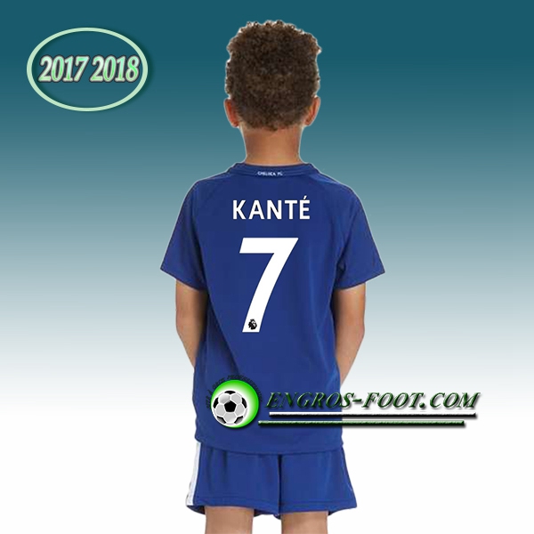 Engros-foot: Ensemble Maillot Foot FC Chelsea Enfant KANTé 7 Domicile 2017 2018 Bleu Thailande