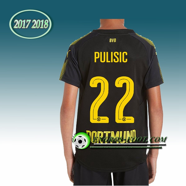 Engros-foot: Ensemble Maillot Foot Dortmund BVB Enfant Pulisic 22 Exterieur 2017 2018 Noir Thailande