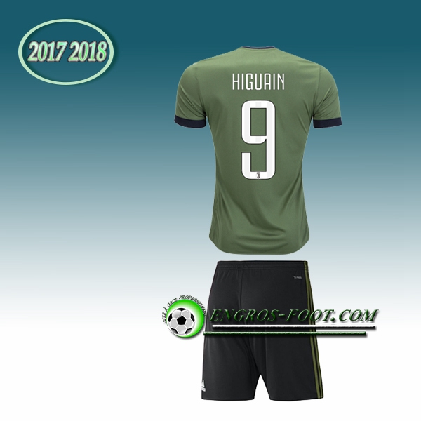 Engros-foot: Ensemble Maillot Foot Juventus Enfant Higuain 9 Third 2017 2018 Vert Thailande