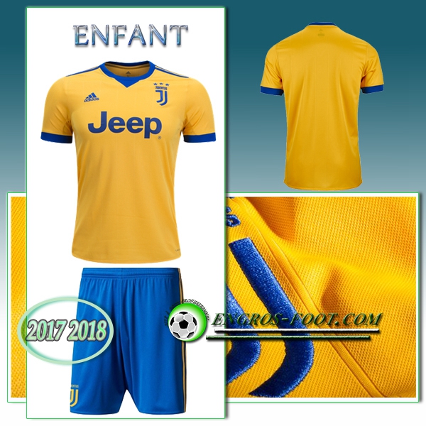 Engros-foot: Ensemble Maillot Foot Juventus Enfant Exterieur 2017 2018 Jaune Thailande