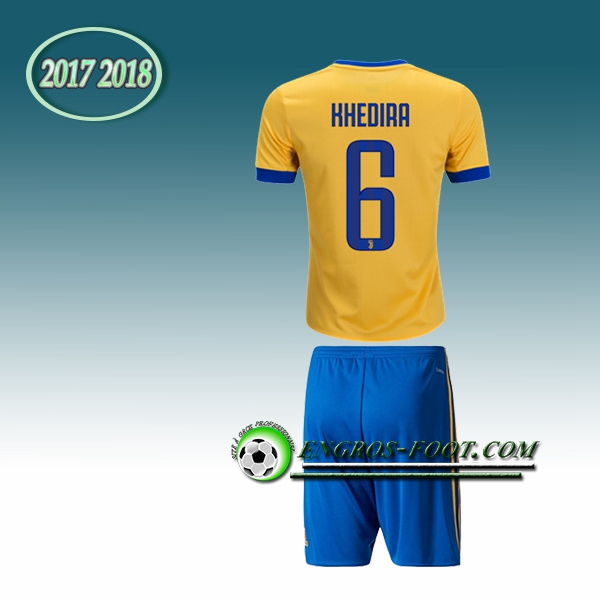 Engros-foot: Ensemble Maillot Foot Juventus Enfant Khedira 6 Exterieur 2017 2018 Jaune Thailande