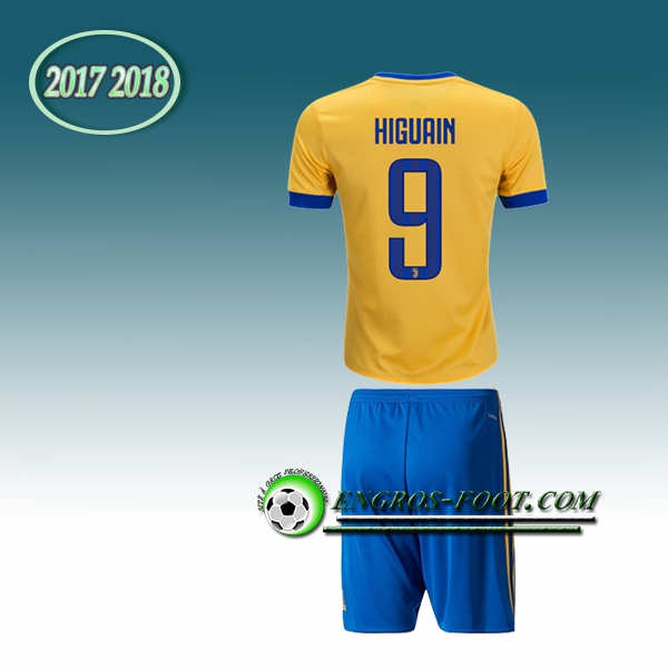 Engros-foot: Ensemble Maillot Foot Juventus Enfant Higuain 9 Exterieur 2017 2018 Jaune Thailande