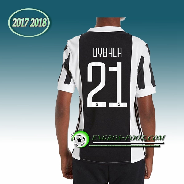 Engros-foot: Ensemble Maillot Foot Juventus Enfant Dybala 21 Domicile 2017 2018 Blanc/Noir Thailande