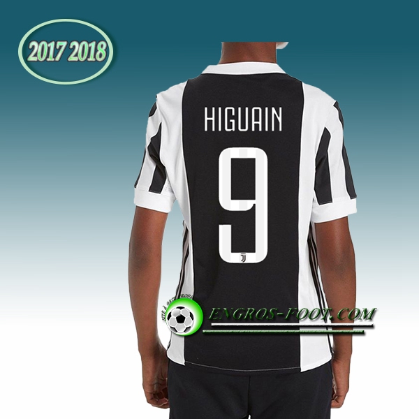 Engros-foot: Ensemble Maillot Foot Juventus Enfant Higuain 9 Domicile 2017 2018 Blanc/Noir Thailande