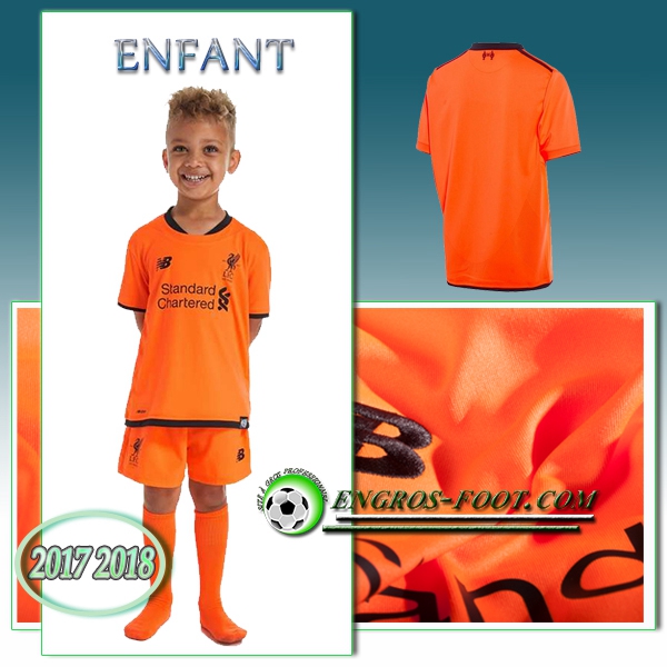Engros-foot: Ensemble Maillot Foot Liverpool Enfant Third 2017 2018 Orange Thailande