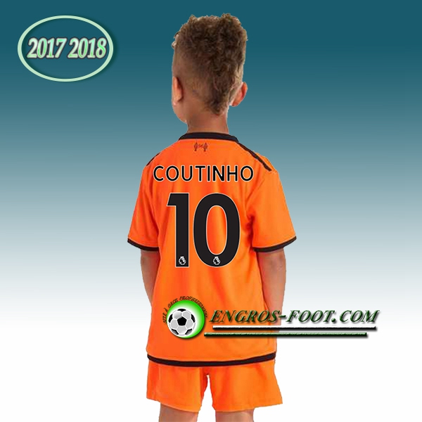 Engros-foot: Ensemble Maillot Foot Liverpool Enfant COUTINHO 10 Third 2017 2018 Orange Thailande