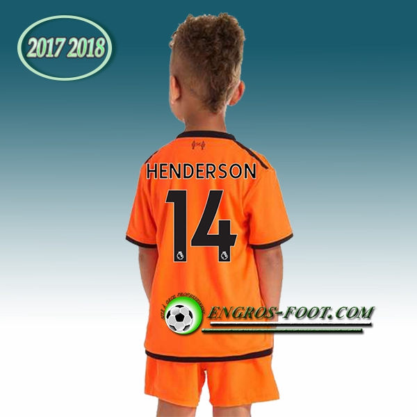 Engros-foot: Ensemble Maillot Foot Liverpool Enfant HENDERSON 14 Third 2017 2018 Orange Thailande