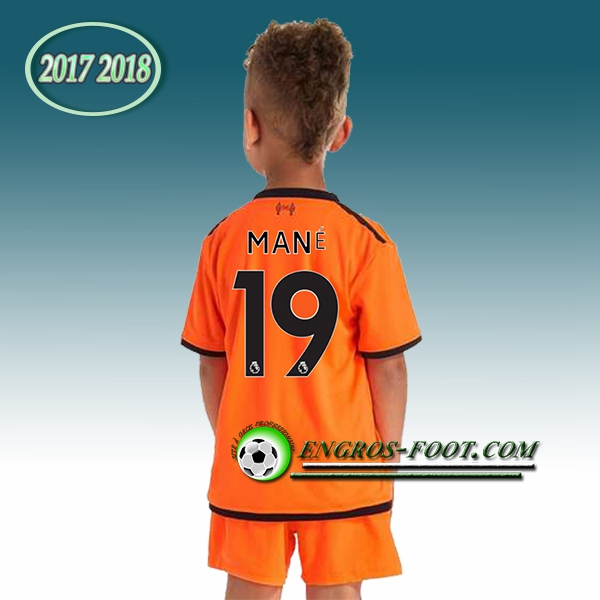 Engros-foot: Ensemble Maillot Foot Liverpool Enfant MANé 19 Third 2017 2018 Orange Thailande