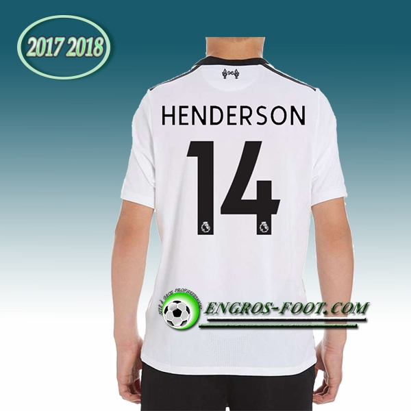 Engros-foot: Ensemble Maillot Foot Liverpool Enfant HENDERSON 14 Exterieur 2017 2018 Blanc Thailande