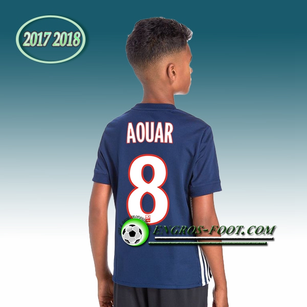 Engros-foot: Ensemble Maillot Foot Olympique Lyon OL Enfant AOUAR 8 Exterieur 2017 2018 Noir/Rouge Thailande