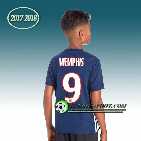 Engros-foot: Ensemble Maillot Foot Olympique Lyon OL Enfant MEMPHIS 9 Exterieur 2017 2018 Noir/Rouge Thailande