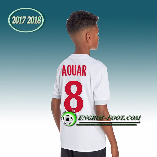 Engros-foot: Ensemble Maillot Foot Olympique Lyon OL Enfant AOUAR 8 Domicile 2017 2018 Blanc Thailande